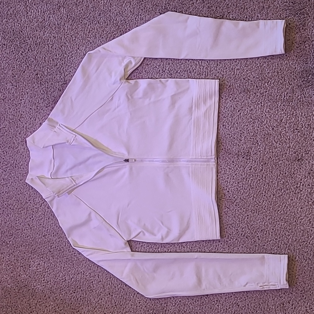 Cropped athletic zip-up running sweater
